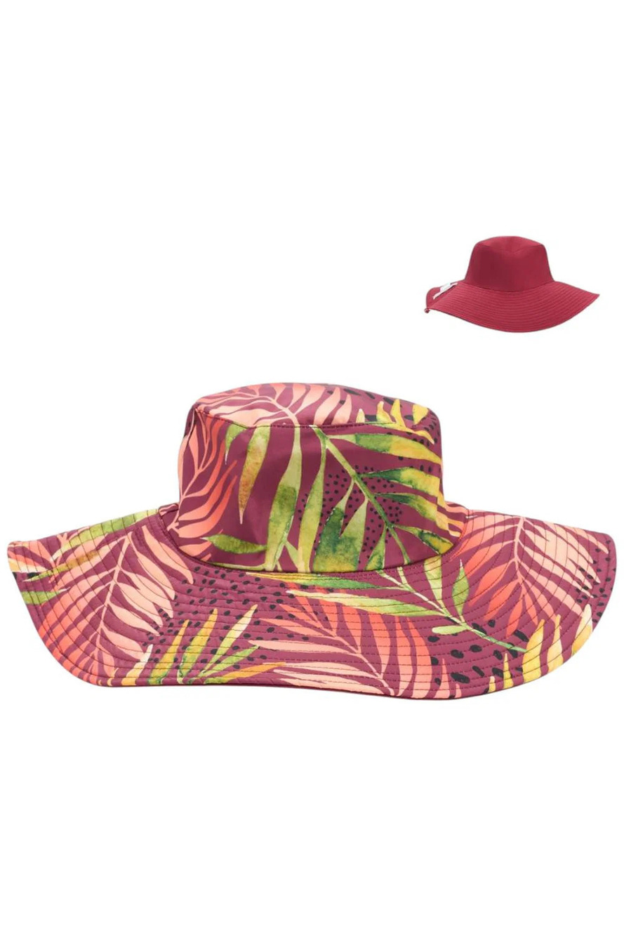 Samantha Brown Women's Printed Reversible Bucket Hat Burgundy/Palms
